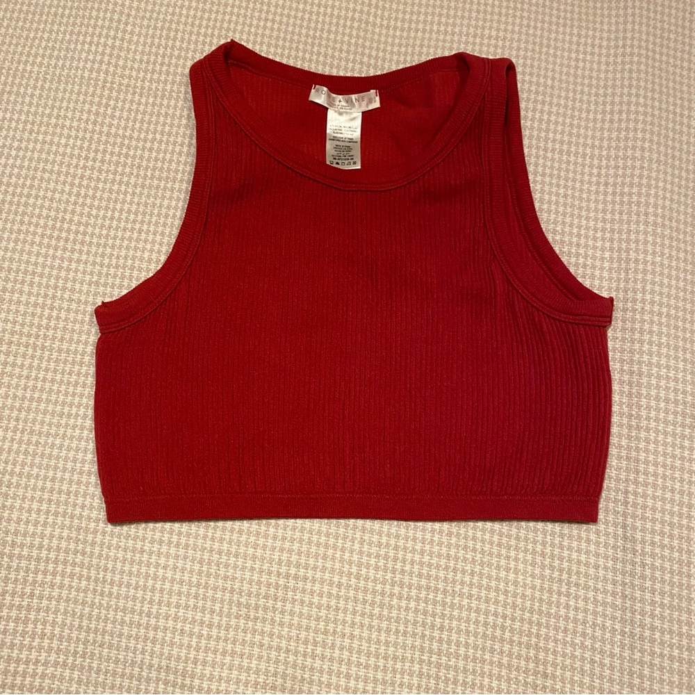 Stylish Red Ribbed Sleeveless Crop Top